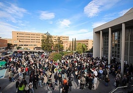Aspirantes a una plaza de formación sanitaria especializada, el pasado enero, antes de la celebración del examen, en el campus de Espinardo.