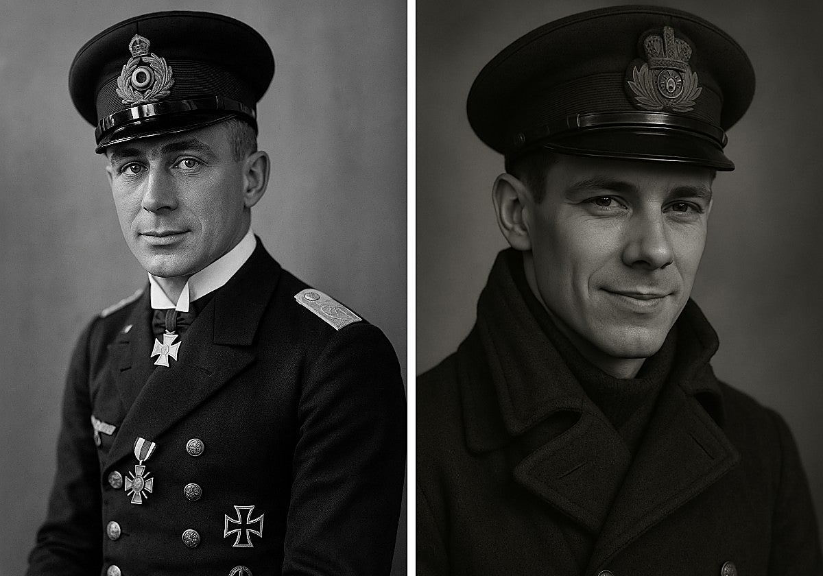 I: al mando del sumergible se encontraba Lothar von Arnauld de la Perière, el as de los U-Boot. D: Wilhelm Canaris, oficial de inteligencia del Káiser y futuro jefe de la Abwehr nazi.