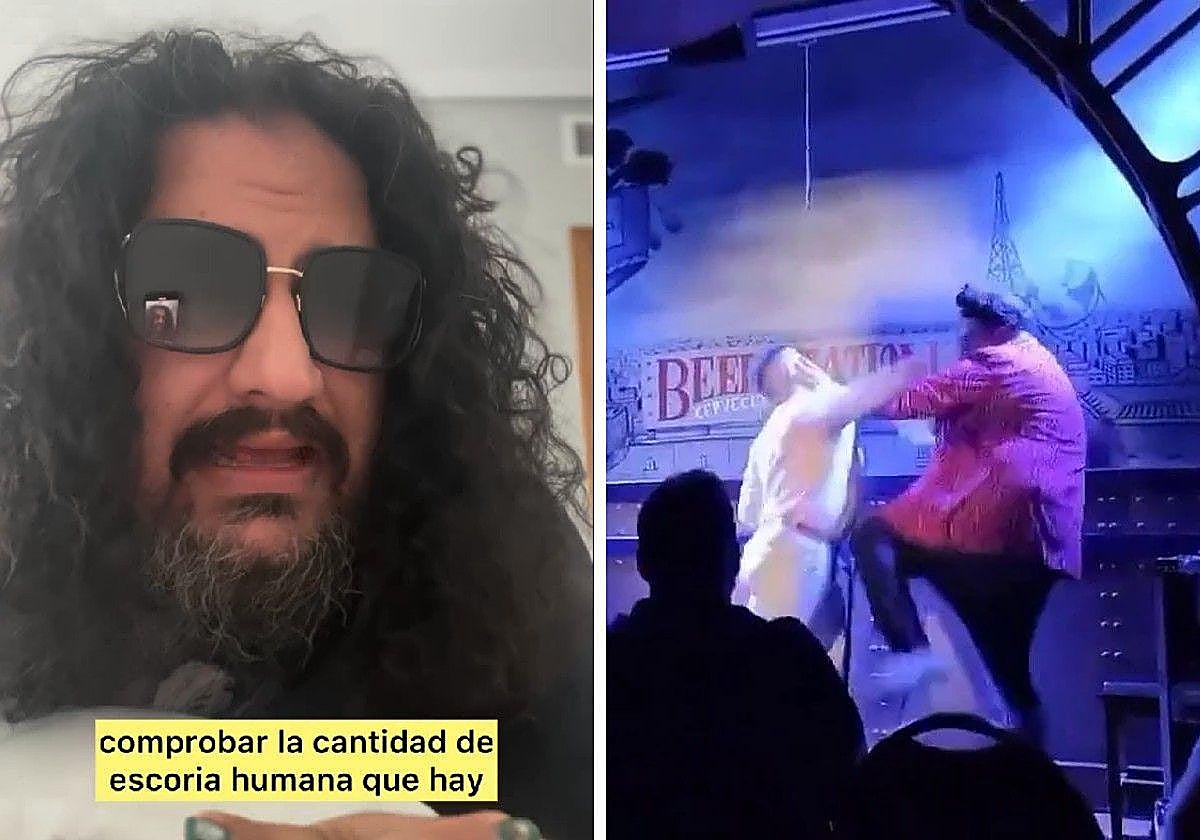 Captura de pantalla del vídeo de Jaime Caravaca en su Instagram y el momento de la agresión en junio de 2024.