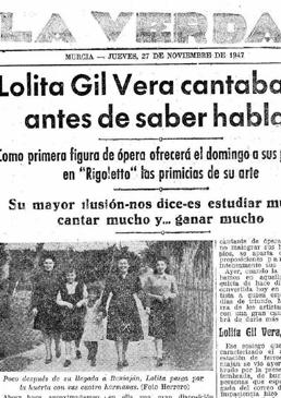 Imagen - Estrella. El diario LA VERDAD publicó un 27 de noviembre de 1947 esta entrevista a Lolita cuando comenzaba a triunfar.