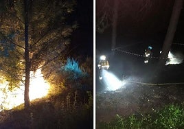 Los efectivos apagando el fuego en Casa Luaciano de la sierra de Los Álamos.