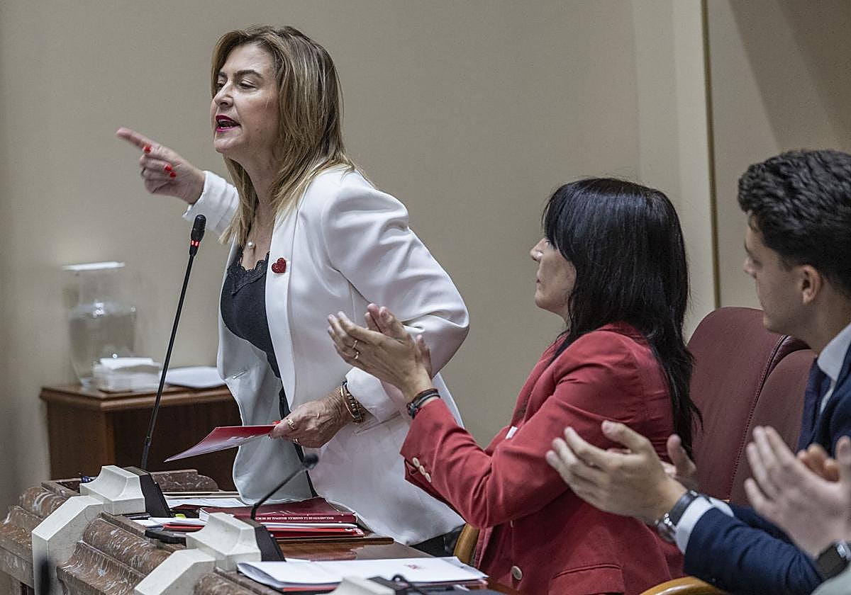 Carmina Fernández, este viernes, durante el pleno de la Asamblea Regional.