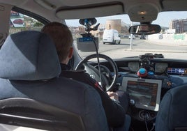 Control de velocidad móvil de la Policía Local en la carretera de La Unión, en una imagen de archivo.