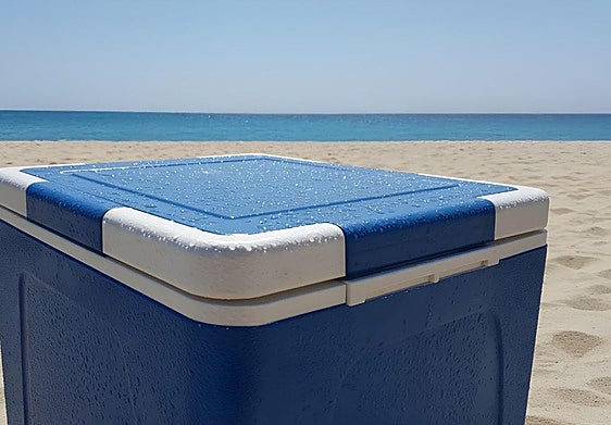 Una ne+vera en la playa.