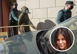 El autor confeso del crimen, Johan S., saliendo del juzgado junto a dos guardias civiles, en febrero de 2022. En detalle, Claudia, la víctima.