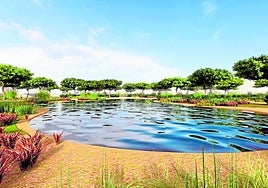 Recreación del lago artificial que recogerá las aguas pluviales para evitar inundaciones.