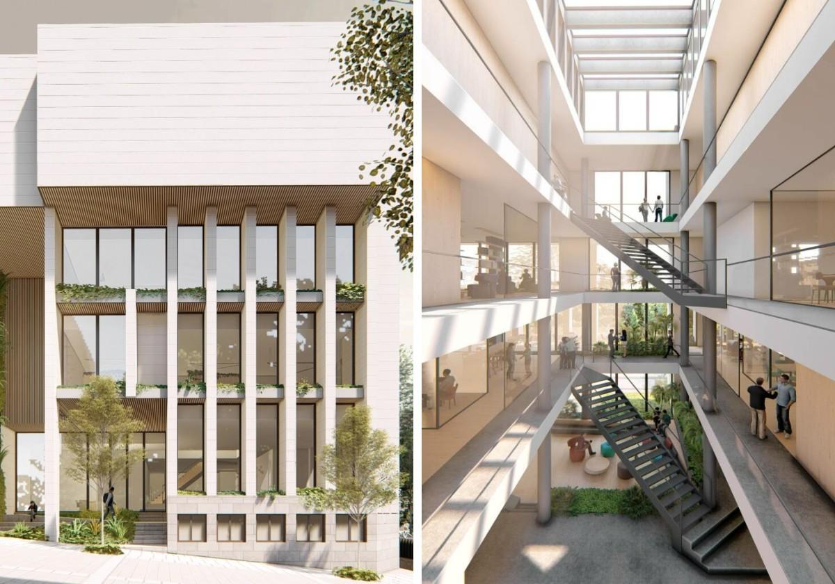 Recreación virtual de cómo quedará el edificio Cazadores de Yecla, tanto en su imagen exterior como interior, cuando finalicen las obras de rehabilitación que se acometerán en los próximos meses en el inmueble del centro histórico de la ciudad.