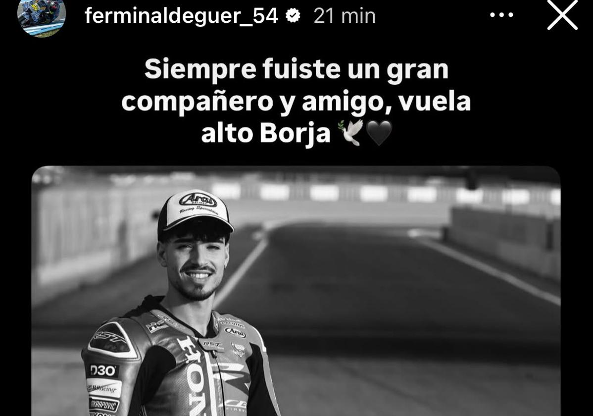 Mensaje de Fermín Aldeguer en su cuenta de Instagram.