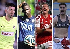 Los delanteros Iker Unzueta, Mario Balotelli, Pedro Benito y Matheus Cadorini.