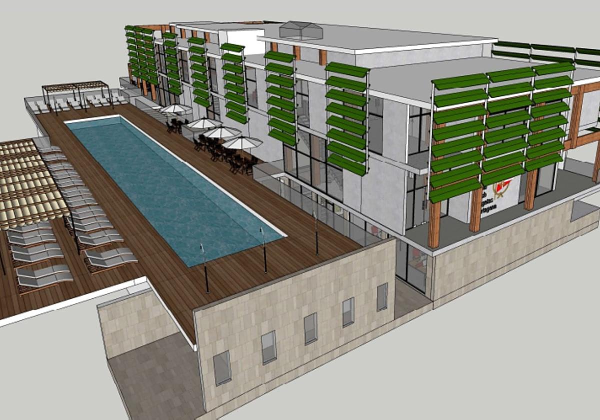 Aspecto que tendrá el edificio tras sus obras de remodelación, según el proyecto redactado por el vicepresidente del Real Club de Regatas, Antonio Sánchez Casas.