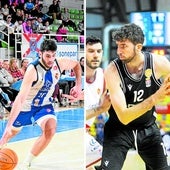 Harguindey, con el balón, la pasada temporada. Domenech protege el esférico ante el San Pablo Burgos.