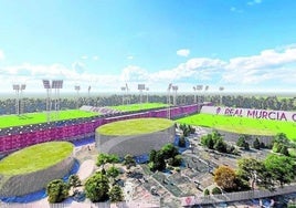 Recreación de los campos de entrenamiento y otras instalaciones que formarán parte de la nueva ciudad deportiva del Real Murcia.