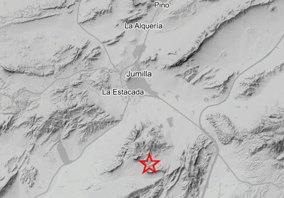 Localización del terremoto ocurrido este sábado en Jumilla.