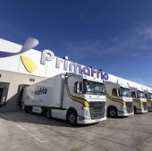 Camiones de Primafrio en la base logística de Alhama de Murcia.