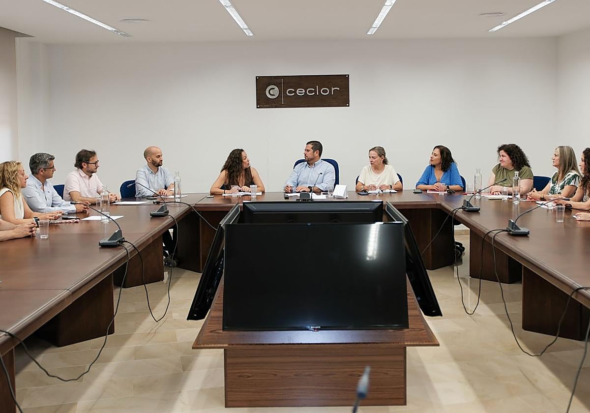 Concejales del PSOE en la reunión con miembros de Ceclor y de la Cámara de Comercio.