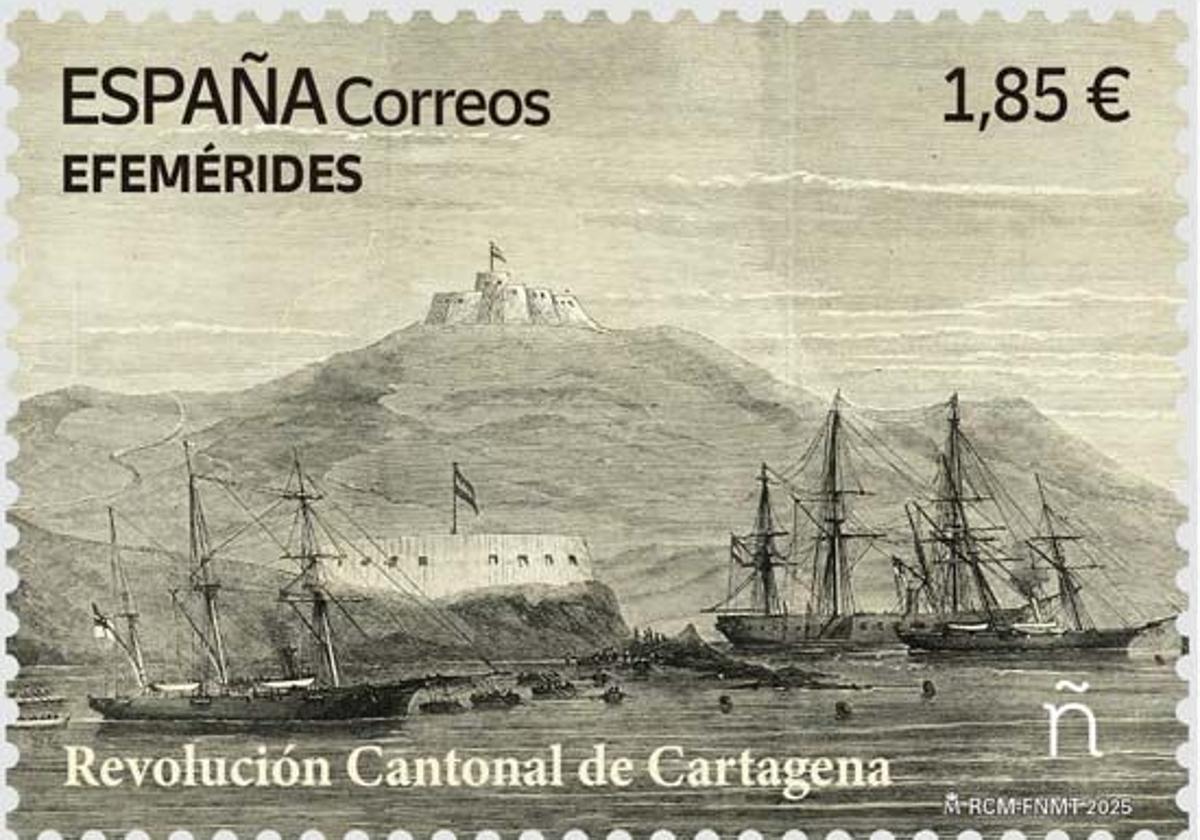 Imagen del sello conmemorativo de la revolución cantonal de Cartagena.