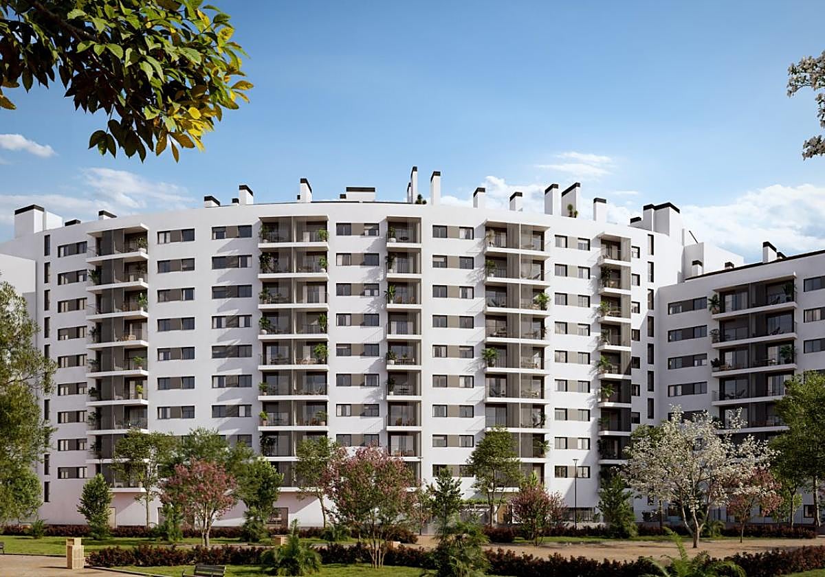 Fachada de la nueva promoción 'Satia' de AEDAS Homes en Murcia capital.