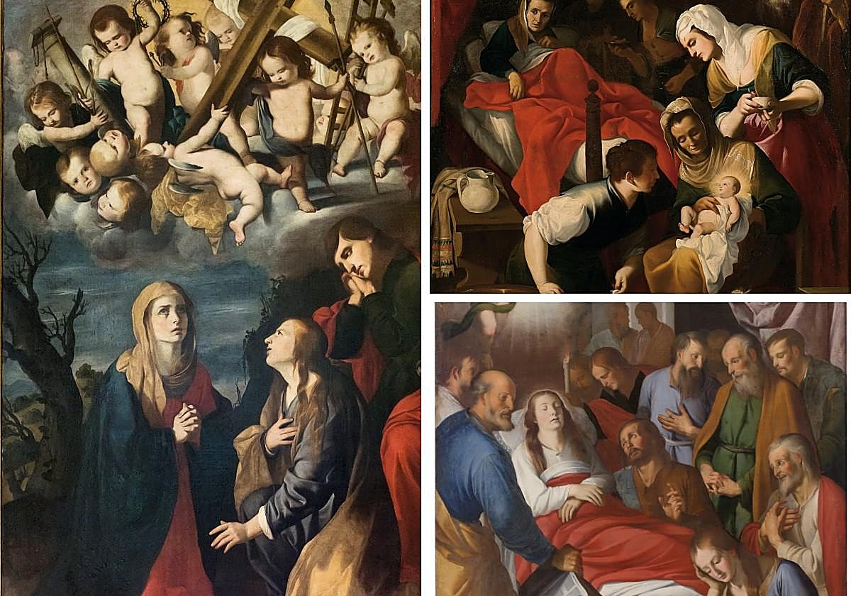 El óleo 'La Virgen con la Magdalena y San Juan', de Mateo Gilarte, que se conserva en depósito en Barcelona, de la colección del Prado. | 'El Nacimeinto de la Virgen'. | 'El tránsito de la Virgen'.
