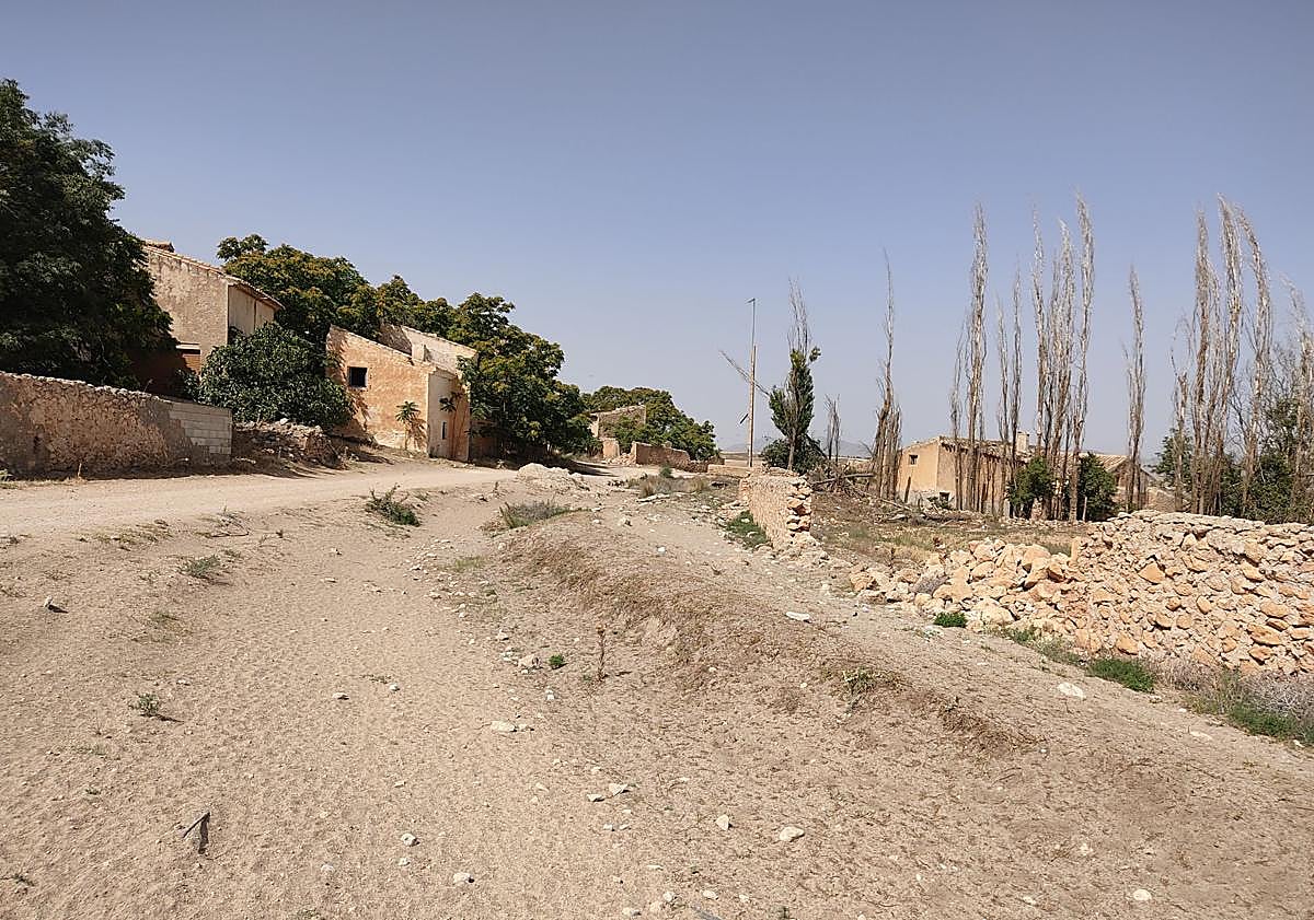 Imagen principal - Arriba, acequia del nacimiento fuente Bugejar seca en julio de 2024. Abajo, nacimiento Fuente Junquera en enero de 2024 y nacimiento Fuente Singla este año.