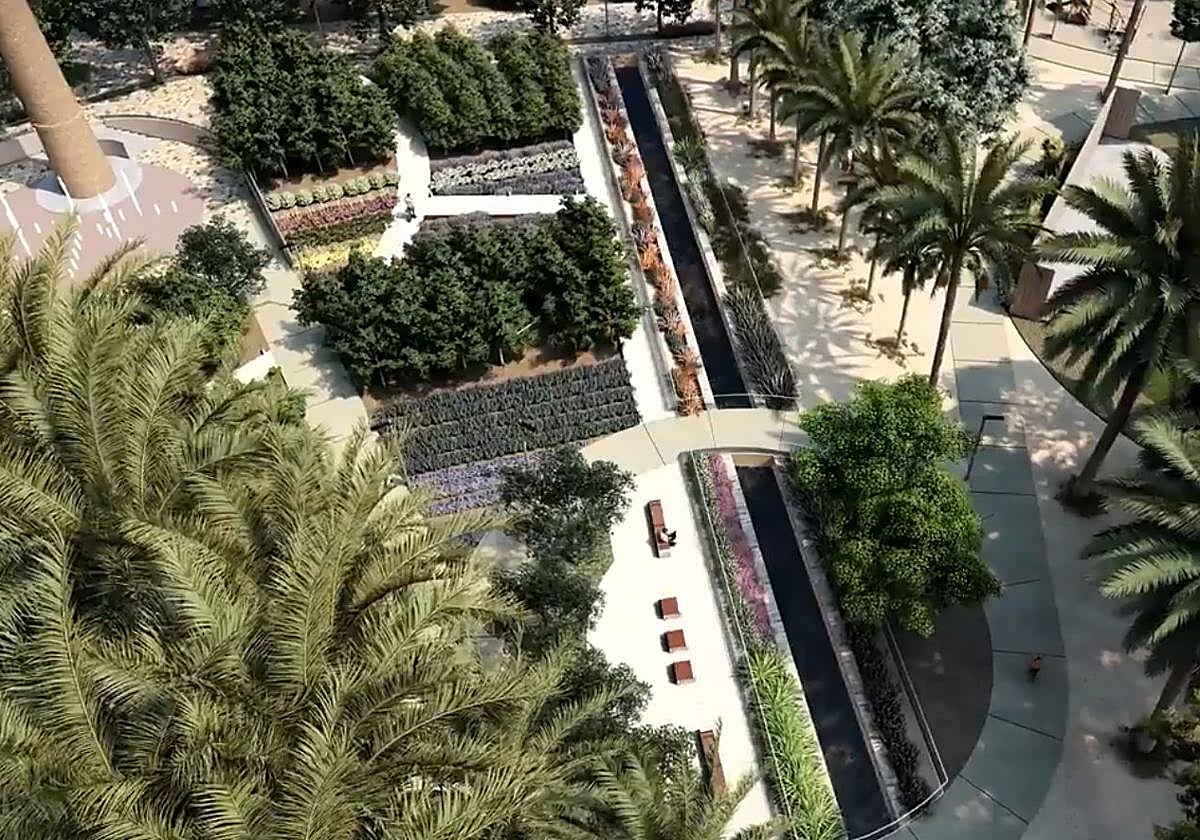 Recreación de la acequia en el proyecto del Parque Metropolitano Oeste.