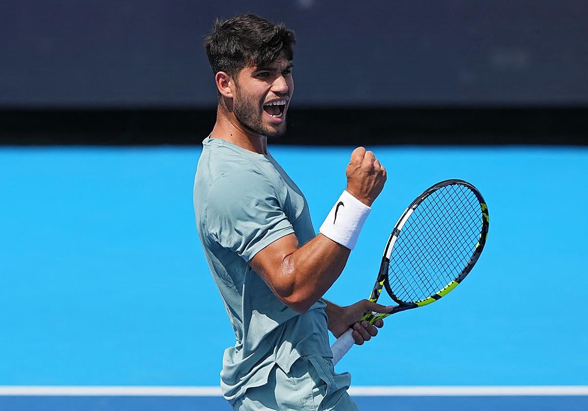 Carlos Alcaraz celebra un punto, este sábado, en Cincinnati.