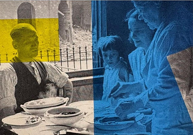 Collage 'Between War', en la exposición 'Muros que encierran secretos de la memoria', en Ciudad de Dolores-Dpto de Soriano (Uruguay).