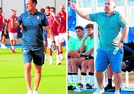 Joseba Etxeberria y Javi Rey, en un test de pretemporada del Real Murcia y Cartagena.