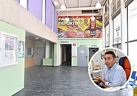 El pabellón Mireia Belmonte de Las Torres de Cotillas. En detalle, el alcalde de la localidad, Pedro José Noguera.