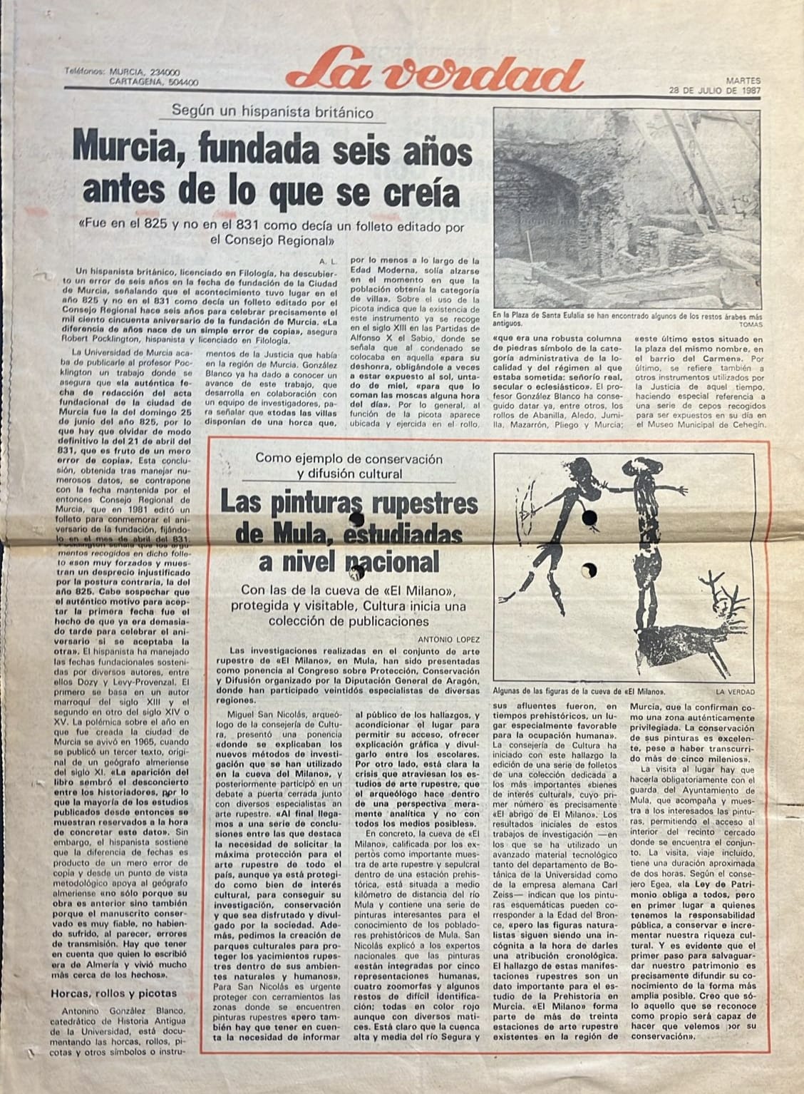 Imagen - Artículo sobre la fecha de fundación de la ciudad de Murcia, publicado en el diario LA VERDAD en el año 1987.