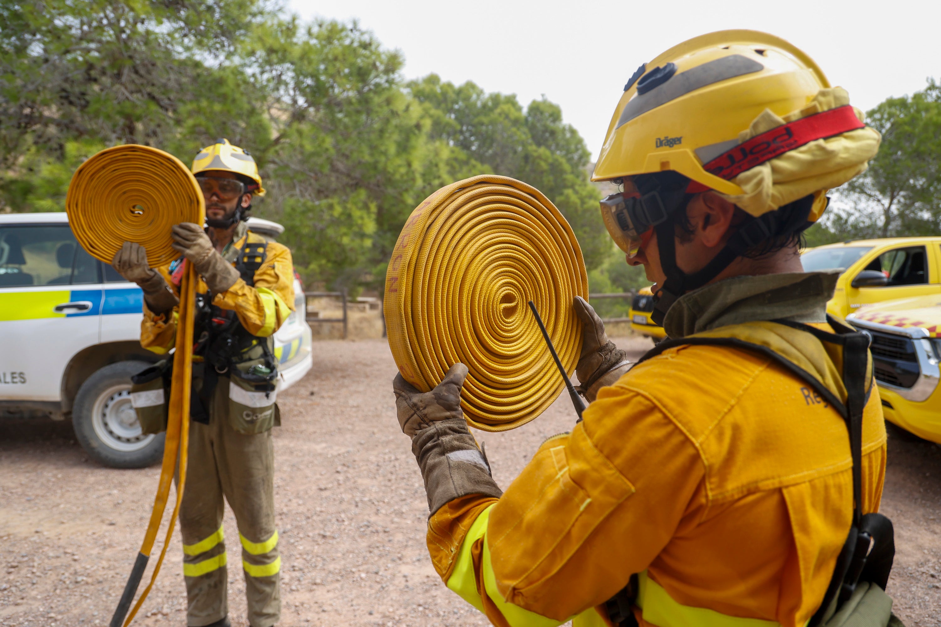 Las imágenes del simulacro de los bomberos forestales de la brigada terrestre de Mazarrón