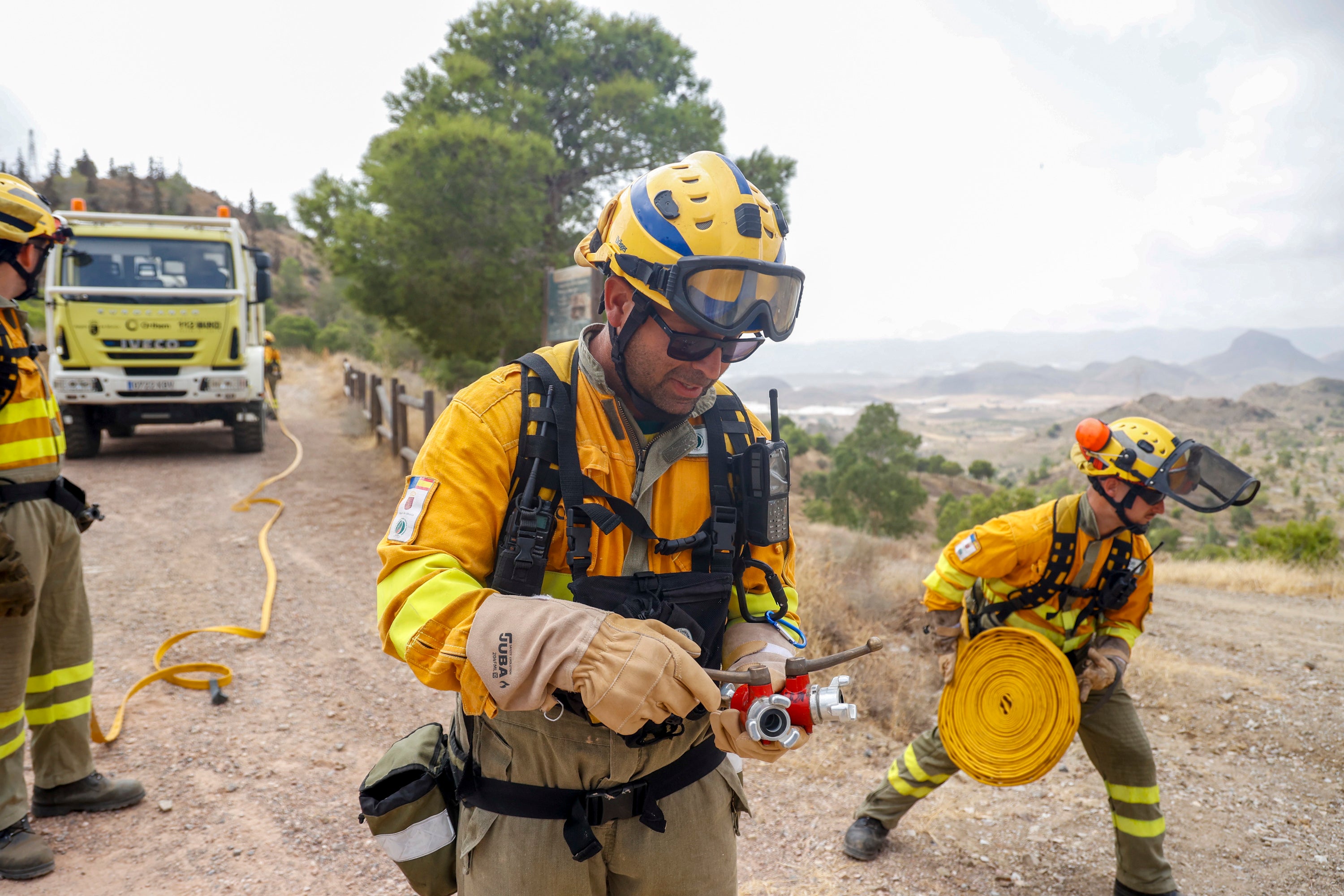 Las imágenes del simulacro de los bomberos forestales de la brigada terrestre de Mazarrón