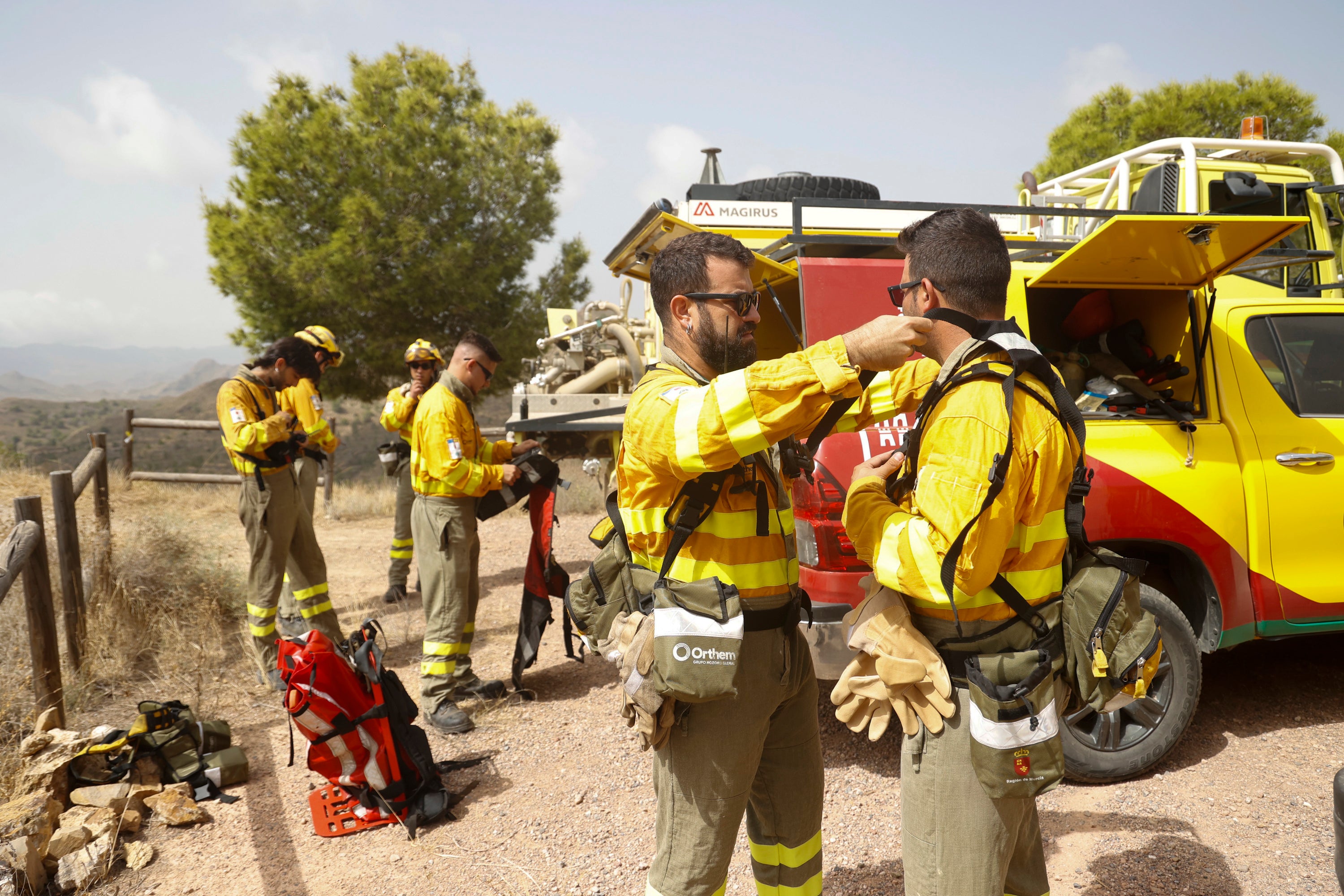 Las imágenes del simulacro de los bomberos forestales de la brigada terrestre de Mazarrón