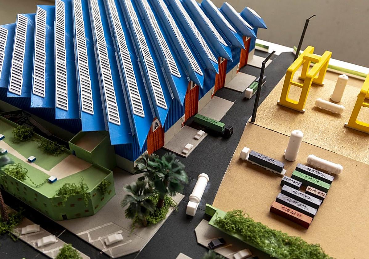 Maqueta de la nueva planta de Mecánicas Bolea, que se empezará a construir este mes.