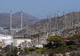 Tendidos eléctricos en Escombreras, este miércoles.