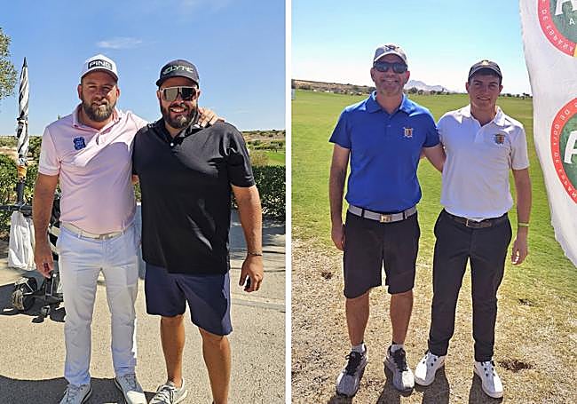 Liam Murray y su 'caddie' (foto i) y el joven Bruno Quinto, junto a su padre en funciones de 'caddie'.