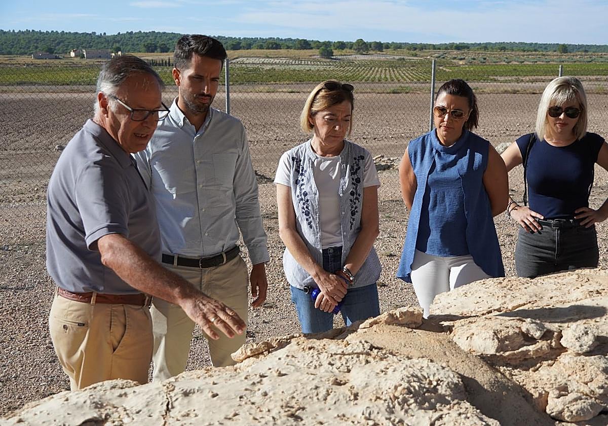 Expertos y autoridades durante la visita al yacimiento realizada este jueves
