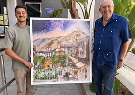 Antonio García y José María Cánovas, junto al cartel anunciador.