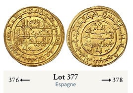 Dinar del siglo XII acuñado en Murcia en tiempos de Ibn Mardanis.