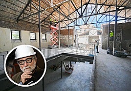 Obras en la Cárcel Vieja de Murcia, este miércoles. En detalle, Jaume Plensa.