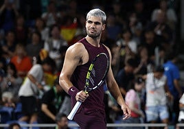 Carlos Alcaraz, este domingo, durante el partido frente a Nakashima.