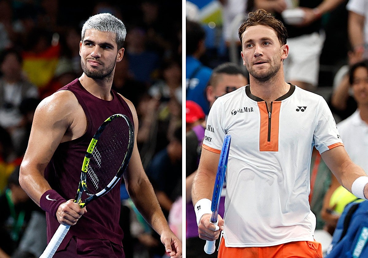 Carlos Alcaraz y Casper Ruud, en sus partidos de cuartos del ATP de Tokio.