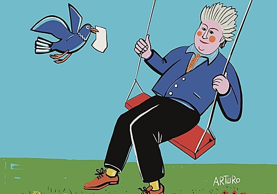 Gloria Fuertes en un columpio, dibujada para Ababol por el ilustrador murciano Arturo Pérez.