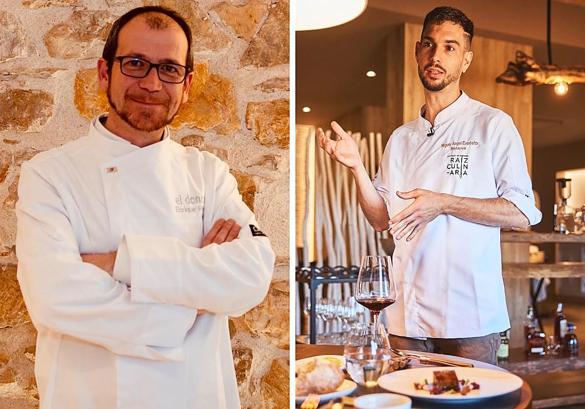 El chef Enrique Pérez, del restaurante El Doncel, en Sigüenza, y Miguel Ángel Expósito, chef del restaurante Retama, en Torrenueva.