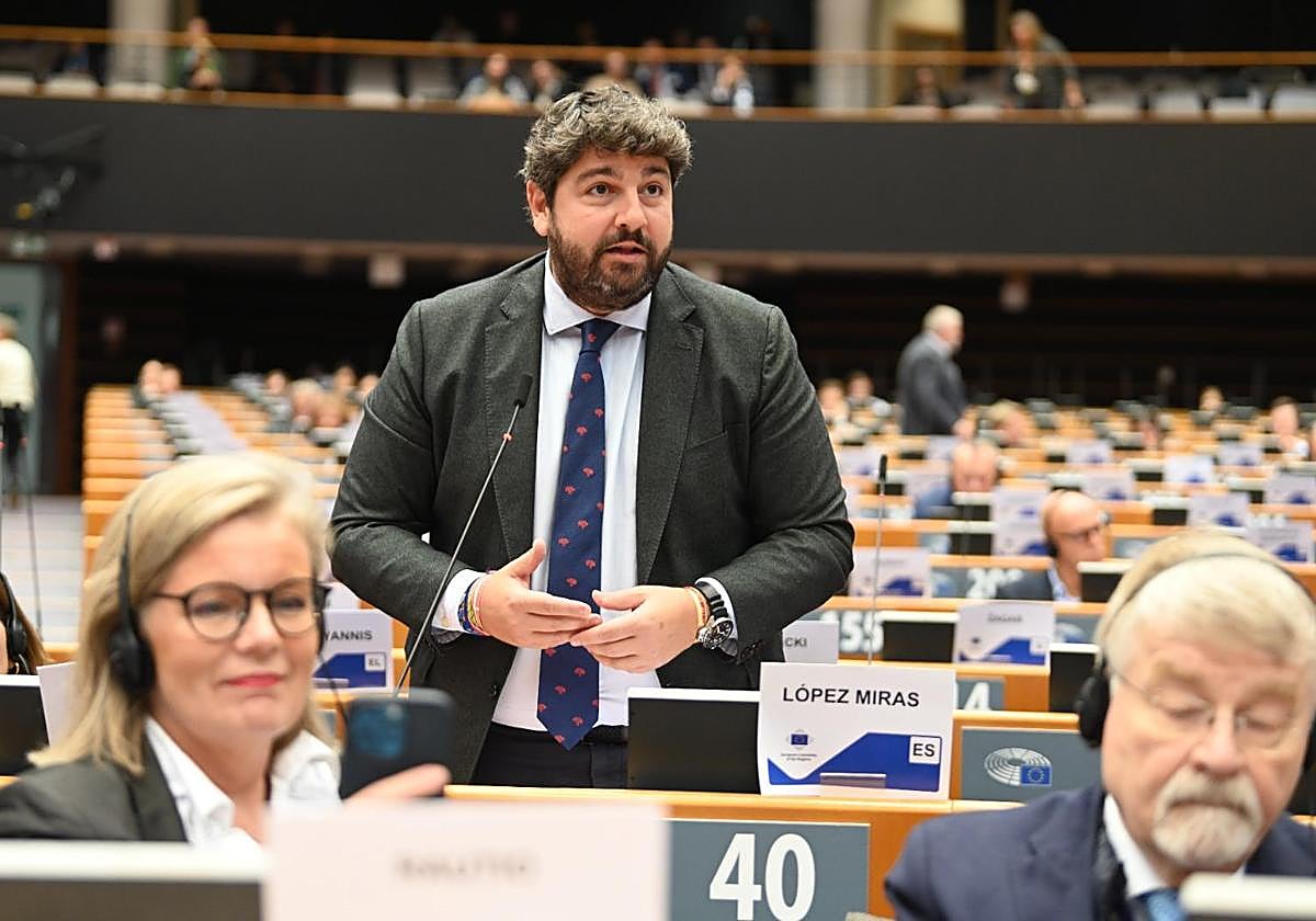 Fernando López Miras, durante su intervención en Bruselas.