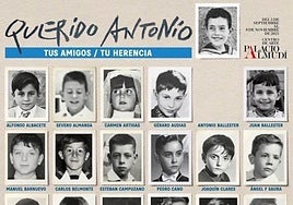 Cartel de la exposición 'Querido Antonio', con los artistas de pequeños.