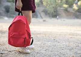 Imagen de archivo de una persona sujetando una mochila.