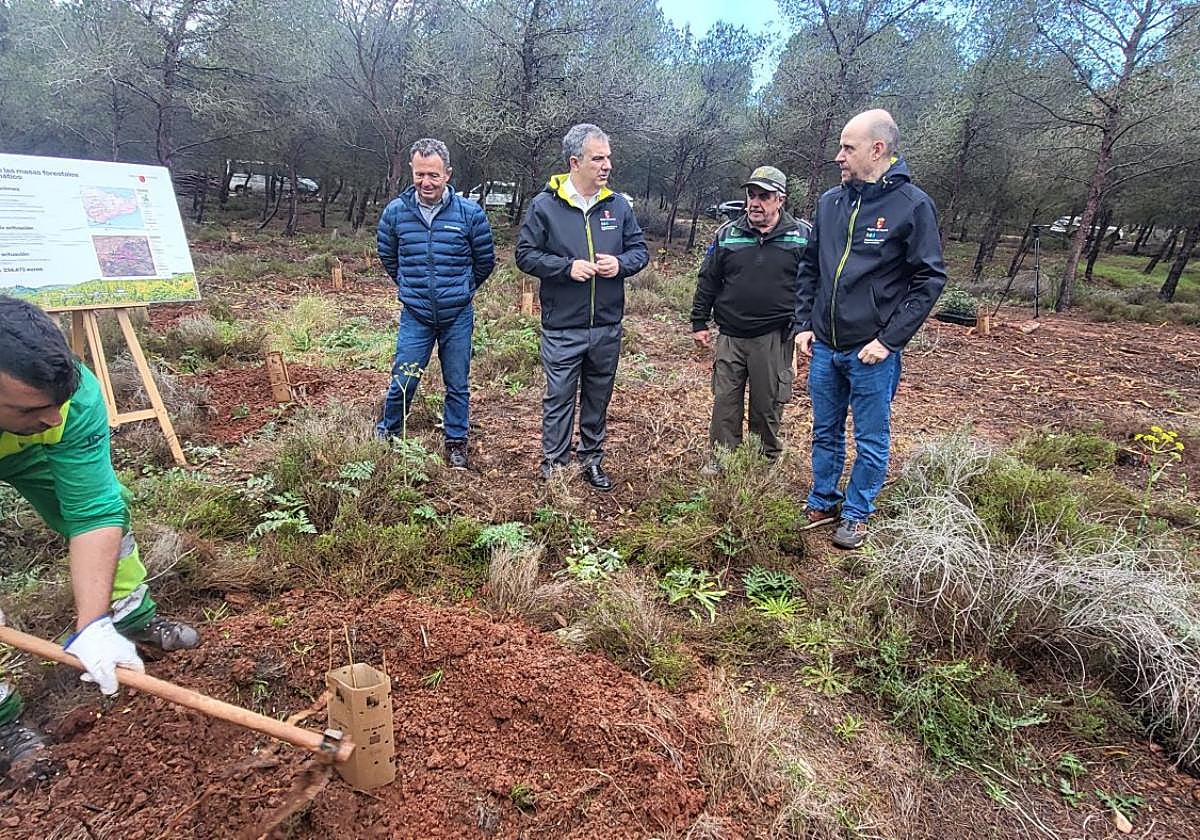 El consejero de Medio Ambiente, Universidades, Investigación y Mar Menor, Juan María Vázquez, visita en Calblanque las actuaciones de silvicultura adaptativa.