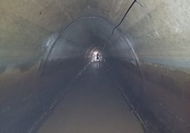 Un técnico supervisa el canal de agua potable del Taibilla.