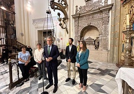 Presentación de los trabajos de restauración, este martes, en la Catedral de Murcia.