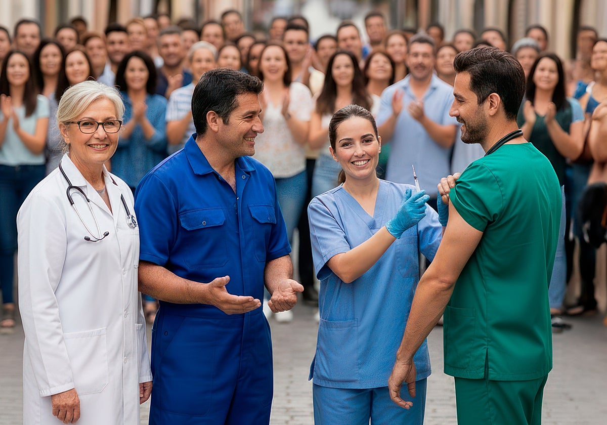 Varios profesionales sanitarios animan a vacunarse contra la gripe.